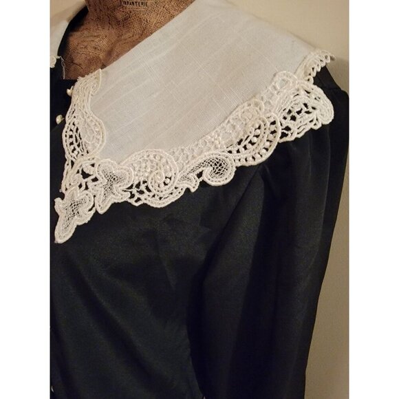 Vintage Lisa II  80s Black Knee-High Dress with White Lace Collar Size 14 - Picture 15 of 16
